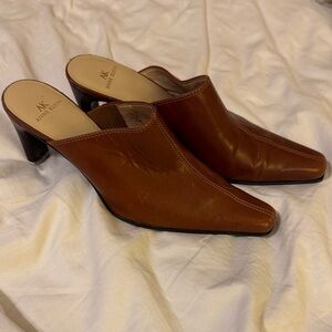 Anne Klein Tan Leather Women's Mules